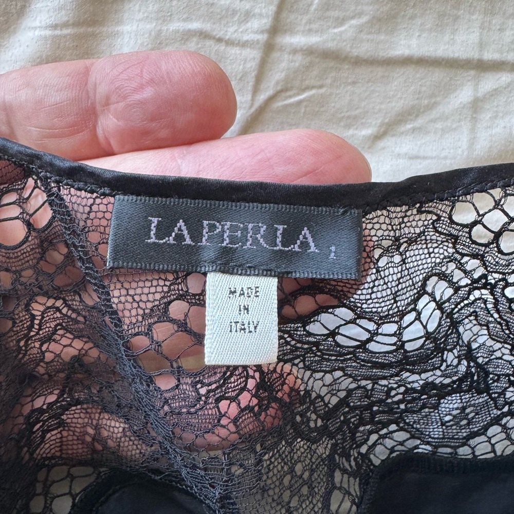 La Perla Black Silk Satin Chemise with Lace Detailing - Picture 3 of 9